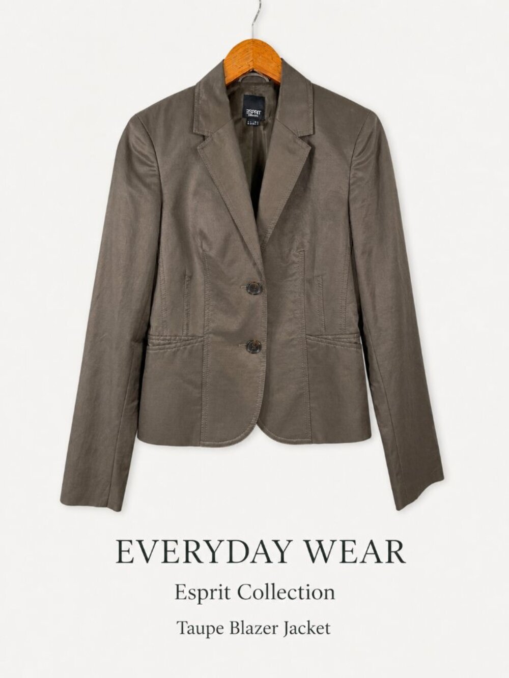 Esprit Taupe Blazer Jacket Cotton Blend Tailored Career Size 4